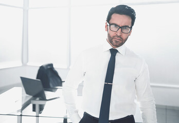 Wall Mural - confident businessman standing in a spacious office