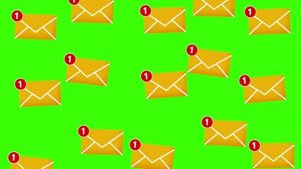 Poster - Message Icon Falling From Above on Green Screen 4K Animation Seamless loop. Messaging concept backdrop animation