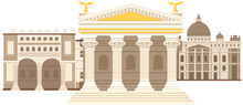 Ancient Roman Pantheon Temple Column Building Rome Tiles, Strategic Development Antique Culture. Italian Landmark Pantheon, Old Temple In City Square. Traditional Historical Landscape Ancient Times