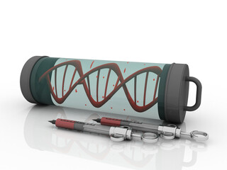 Wall Mural - 3d render of dna structure with Syringe