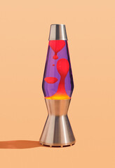 Table colorful lava lamp with flowing traceries. Peace and comfort in interior. Retro style.