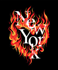 Fototapete - New York typography with flaming heart