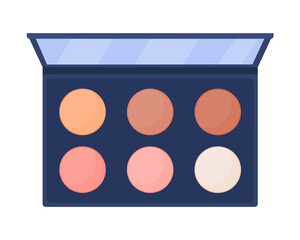 Poster - Makeup palette semi flat color vector object. Powder and shades for eyes. Realistic item on white. Lifestyle isolated modern cartoon style illustration for graphic design and animation