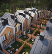 © Free_styler - 3d render of modern private townhouses in the wood, aerial view