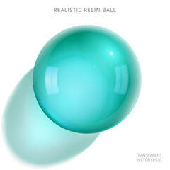 Turquoise polymer ball. 3d realistic vector bead. Transparent layer and grainy texture. Blue and green drop of gel. Icon of synthetic UV resin for 3D printing. Bright aquamarine tints