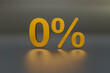 Golden zero percentage sign. 3D illustration