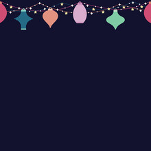 Seamless Background With Lanterns, Star Embellishments And Lights. For New Year, Diwali, Ramadan, And Other Festivals.