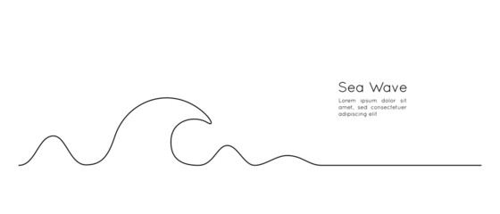 Leinwandbilder - One continuous Line drawing of sea wave. Abstract seascape and concept for surf club in simple linear style. Modern Template for web banner and landing page. Doodle vector illustration