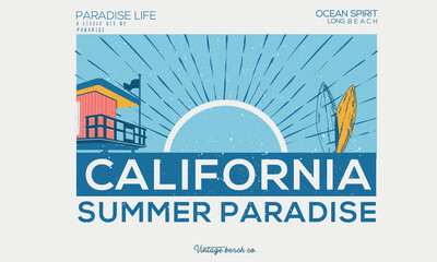 California beach vector graphic print design for t shirt , apparel, badge, sticker, poster and others.