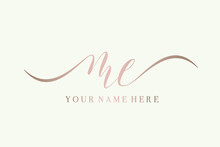 ME Monogram Logo.Calligraphic Signature Icon.Letter M And Letter E.Lettering Sign Isolated On Light Fund.Wedding, Fashion, Beauty Alphabet Initials.Elegant, Luxury Handwritten Style.