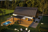 Fototapeta  - Aerial view on house with solar panels and pool