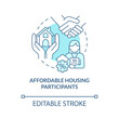 Affordable housing participants turquoise concept icon. Property manager job abstract idea thin line illustration. Isolated outline drawing. Editable stroke. Roboto-Medium, Myriad Pro-Bold fonts used