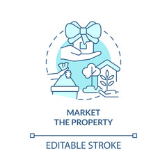 Wall Mural - Market property turquoise concept icon. Prepare property for rent abstract idea thin line illustration. Isolated outline drawing. Editable stroke. Roboto-Medium, Myriad Pro-Bold fonts used