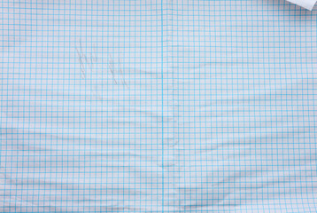 Wall Mural - crumpled white paper texture in a cage, blue lines, school notebook