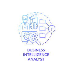 Business intelligence analyst blue gradient concept icon. System engineer. Coding abstract idea thin line illustration. Isolated outline drawing. Roboto-Medium, Myriad Pro-Bold fonts used