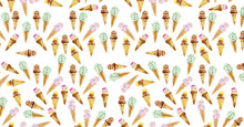 Ice Cream Background Horizontal Banner For Social Networks Watercolor Gentle Illustration