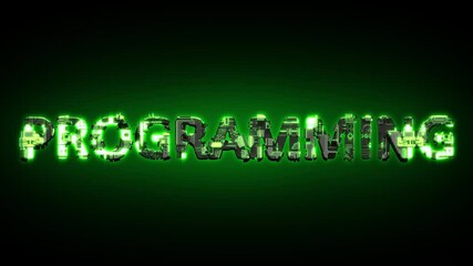 Poster - Programming shining dark green cyber text on black, isolated - loop video