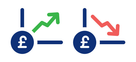 Sticker - Pound currency chart icon vector illustration. Decrease and increase graph symbol.