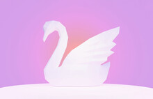Paper Sculpture Of A Polygonal Swan, Folded Paper Animal, Papercraft, 3d Rendering