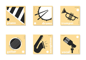 Music instruments. Poster concept. Colored flat vector illustration. 