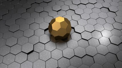 Poster - 3d rendering of an abstract geometric background. the surface is made of many metallic, silver hexag