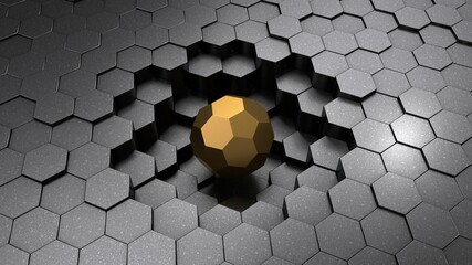 Poster - 3d rendering of an abstract geometric background. the surface is made of many metallic, silver hexag