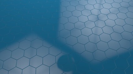 Poster - 3d rendering of an abstract geometric background. a smooth surface of many blue hexagons with reflec