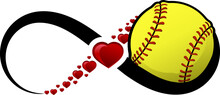 Color Illustration Of A Softball Wrapped In An Infinity Symbol With Hearts Through The Middle.