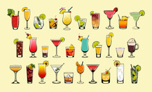Set Cocktail Color Drink Bar Illustration Vector