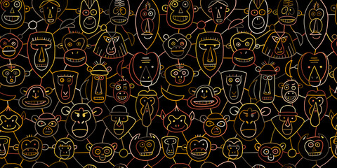 Poster - Funny monkey, big family. Sketch for your design. Childish style