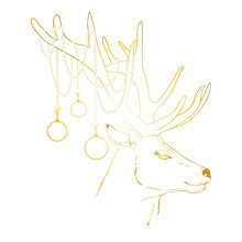 Christmas And New Year's Sketch With A Deer, Various Christmas Balls. A Hand-drawn Sketch.