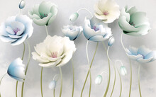 3d Wallpaper Jewelry Colorful Flowers With Branches On Marble Background