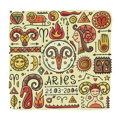 Wall Mural - Illustration of Aries zodiac sign. Element of Fire. Design of Astrology Calendar, Horoscope, Print.