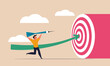 Goal target of the business and performance investment objective mission. Marketing green arrow high and opportunity for people strategy vision vector illustration concept. Smart corporate idea win