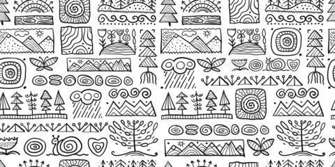 Poster - Abstract Nature Seamless Pattern for your design. Ethnic Ornament style