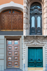 Wall Mural - four wooden doors with a beautiful decorative finish in the historical part of various European cities