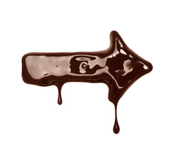 Poster - Arrow with drops is made of melted chocolate, isolated on white background