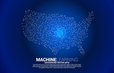 Poster - Vector United States map from circuit board dot connect with brain center. Concept for America digital network connection.