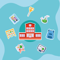 Sticker - school building and supplies