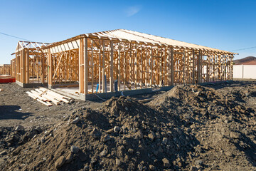 Wall Mural - Wood Home Framing Abstract At Construction Site