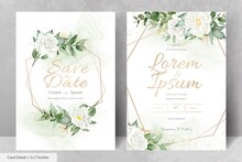 Elegant Watercolor Floral Wedding Invitation Set With Hand Drawn Peony And Leaves