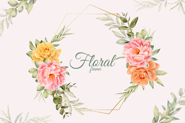 Elegant Watercolor Floral Background Design with Hand Drawn Peony and Leaves