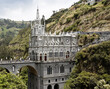Ipiales, Colombia: Santuario Nuestra Señora de las Lajas (Las Lajas), a neo-Gothic Roman Catholic basilica, is connected to the other side of the Guaitara gorge via the Jose Maria Cabrera bridge