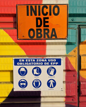 Cartagena, Colombia: Information (in Spanish) Posted At A Construction Site Specifies Safety Equipment And Clothing Required Before Beginning Work