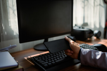 businessman using smartphone at work