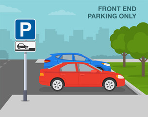 Outdoor parking rules. Side view of a parked cars on a city road. 