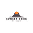 dock with sunset harbor logo design vector icon illustration