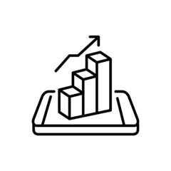 Wall Mural - Isometric phone with growing bar chart. Metaphor for success. Pixel perfect, editable stroke icon
