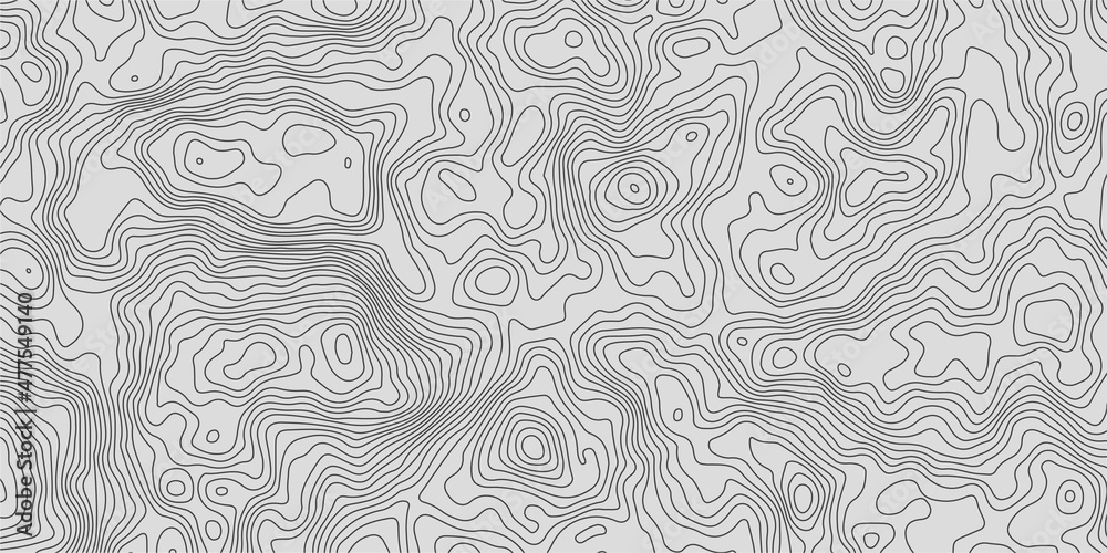 Vector contour topographic map background. Topography and geography map grid abstract backdrop, Vector illustration of topographic line contour map, black-white design, Luxury black abstract line art.