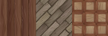 Game Textures Of Wooden Planks, Bricks And Panels Seamless Pattern. Vector Backgrounds Brown Old Wood Tile Parquet Floor Or Table, Laminate, Hardwood Parquetry, Flooring Slabs Design Ui Graphics Set